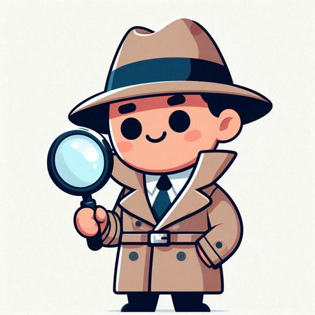 Illustration of detective with magnifying glass on white background - vectorのイラスト素材