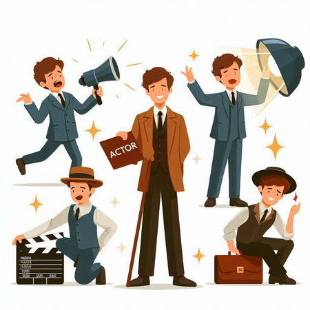Cartoon vector illustration of a group of cartoon business people with megaphone.のイラスト素材