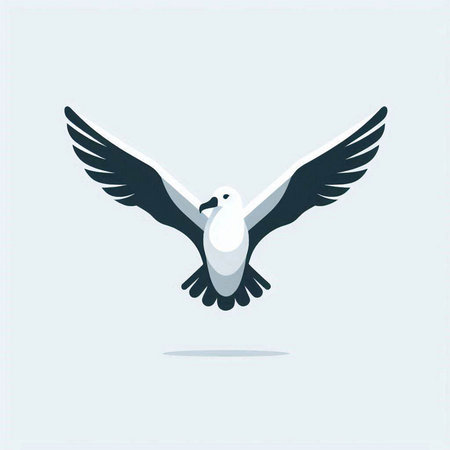 Flying seagull. Vector illustration. Isolated on blue background.のイラスト素材