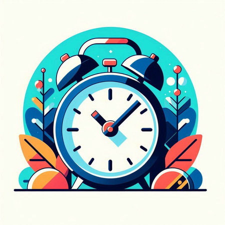 Alarm clock with leaves. Time management concept. Vector illustration.のイラスト素材