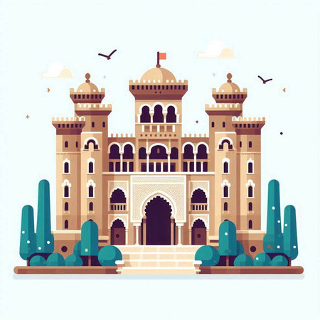 Vector illustration of Taj Mahal in Agra, Uttar Pradesh, Indiaのイラスト素材