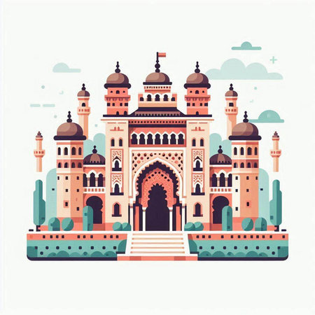 Vector illustration of Taj Mahal in Agra, Uttar Pradesh, Indiaのイラスト素材