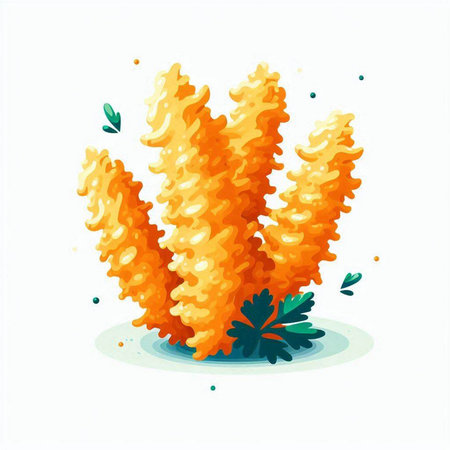 Illustration of fried fritters with parsley on white backgroundのイラスト素材