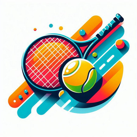 Tennis racket and ball on a colorful background. Vector illustration.のイラスト素材