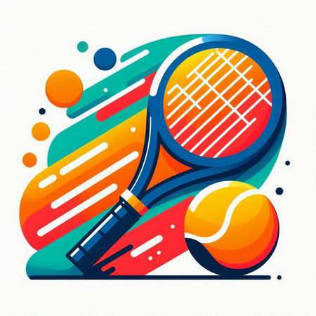 Tennis racket and ball on colorful abstract background. Vector illustration.のイラスト素材