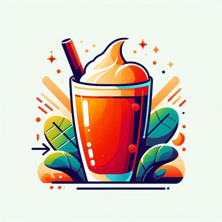 Vector illustration of a glass of smoothie with whipped cream and cinnamon.のイラスト素材