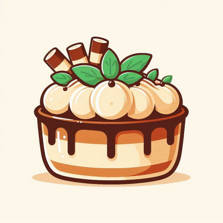 Cake with cream and chocolate on a white background. Vector illustrationのイラスト素材