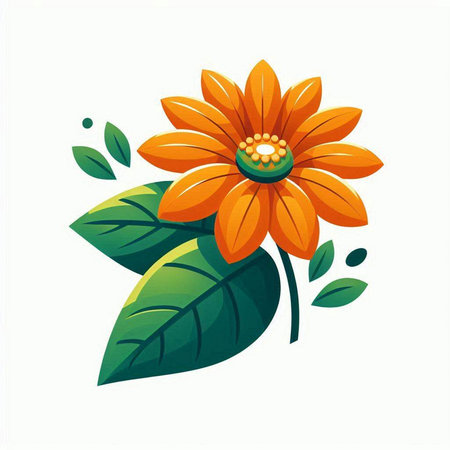 Orange flower with green leaves isolated on white background. Vector illustration.のイラスト素材