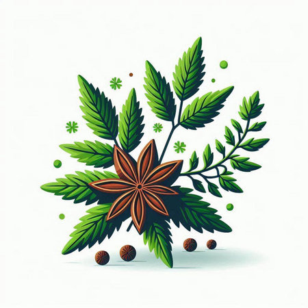 Illustration of a Christmas Star Anise and Pine Branches.のイラスト素材