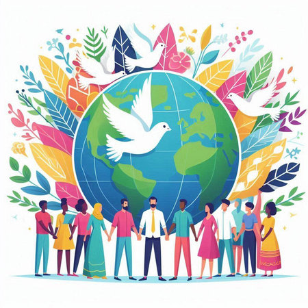 International Day of Peace. People around the globe. Vector illustration.のイラスト素材