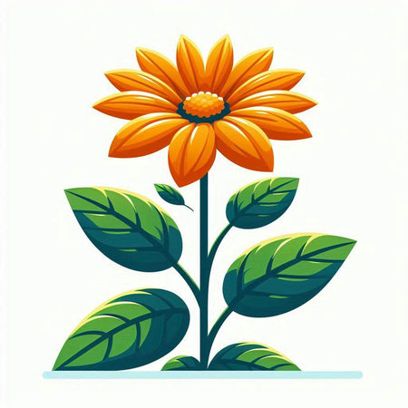 Orange flower with green leaves isolated on white background. Vector illustration.のイラスト素材