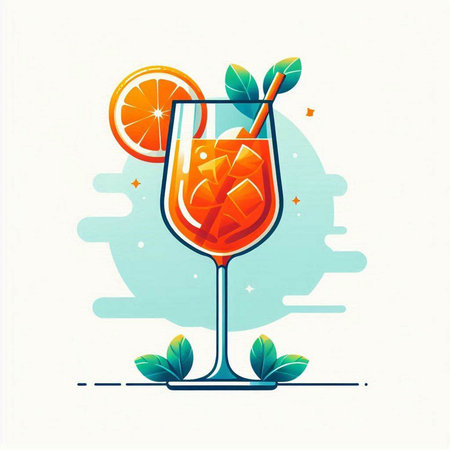 Cocktail with orange and mint. Vector illustration in flat style.のイラスト素材