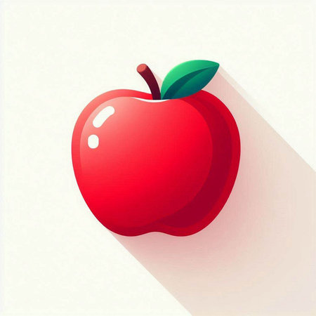 Red apple with long shadow on a white background, vector illustration.のイラスト素材