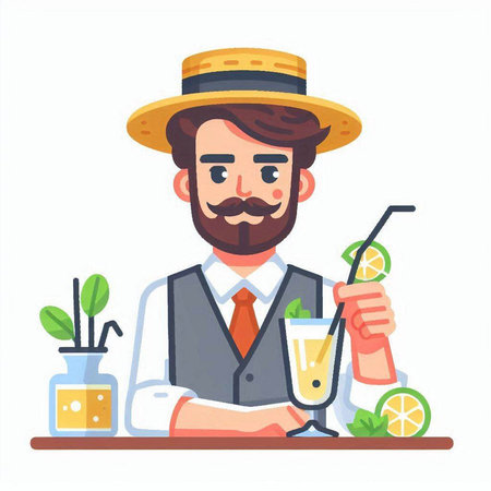Bartender with a glass of mojito. Vector illustrationのイラスト素材