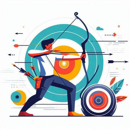 Archery concept. Man shooting archery target. Vector illustration.のイラスト素材