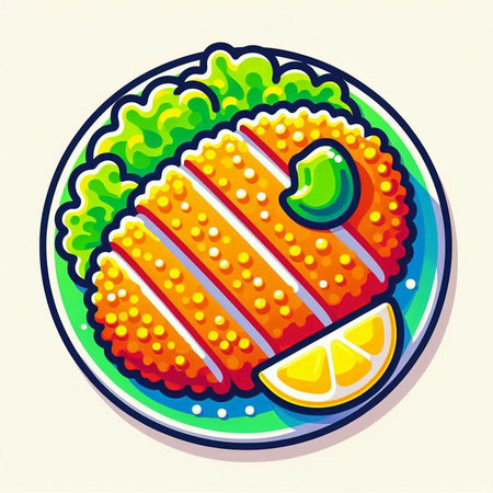 Illustration of a sushi with a slice of lemon on a plateのイラスト素材