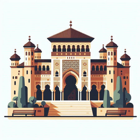 Vector illustration of Taj Mahal in Agra, Uttar Pradesh, Indiaのイラスト素材