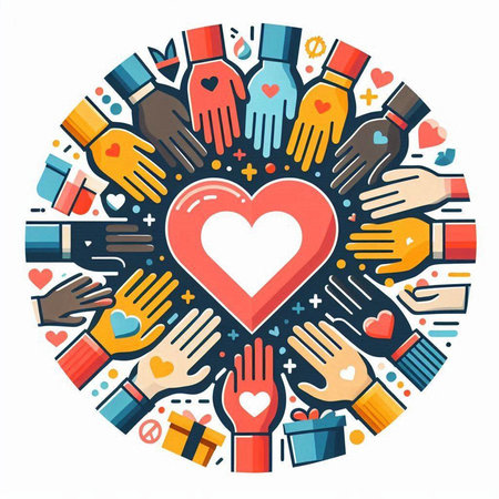Hands with heart. Vector illustration in flat style. Love and friendship concept.のイラスト素材