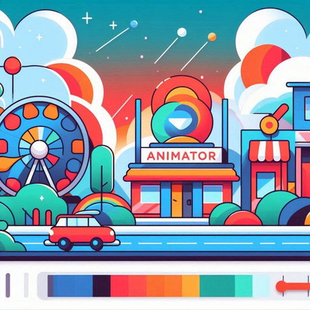 Amusement park colorful background. Vector illustration in flat style.のイラスト素材