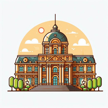 Museum building. Vector illustration in flat style on the theme of education.のイラスト素材