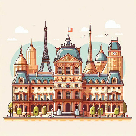 Illustration of the famous Parisian city building. Vector illustration.のイラスト素材