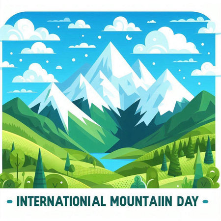 International Mountain Day poster with beautiful nature landscape in cartoon style vector illustrationのイラスト素材