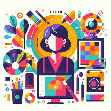 Vector colorful flat design illustration of graphic designer, illustrator,designer,photographer,photographer.のイラスト素材