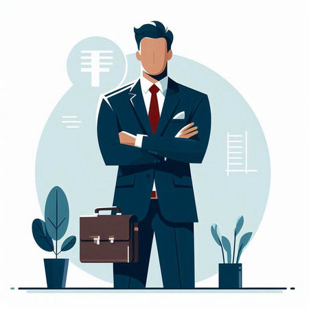 Vector illustration of a businessman with a briefcase in his hands.のイラスト素材