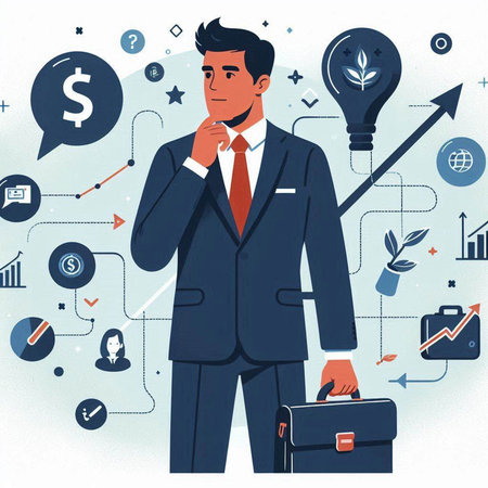 Vector illustration of a young businessman with a briefcase in his hand.のイラスト素材