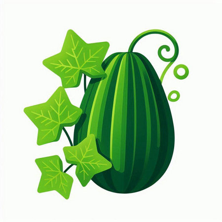 Illustration of a watermelon with green leaves on a white backgroundのイラスト素材