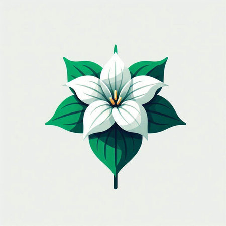White flower with green leaves on a white background. Vector illustration.のイラスト素材
