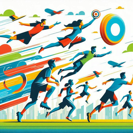 Vector illustration of a group of people running in the city. Sport and healthy lifestyle.