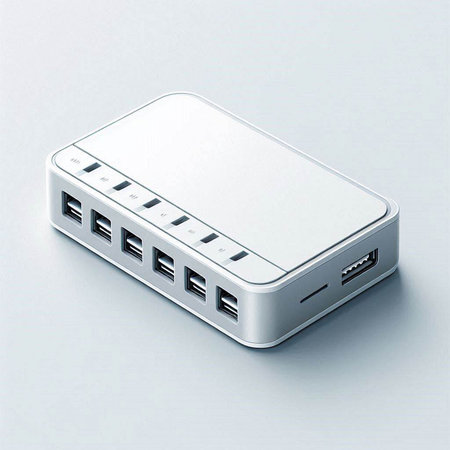 White power bank on a white background. 3d render. Computer generated image.