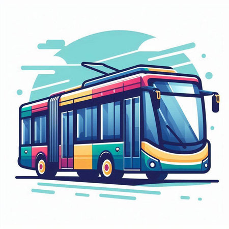 Bus on a background of blue sky. Vector illustration in flat style.