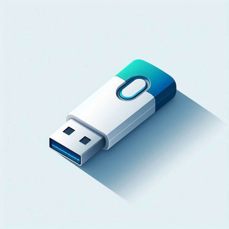 Usb flash drive icon, isolated on blue background, vector illustration
