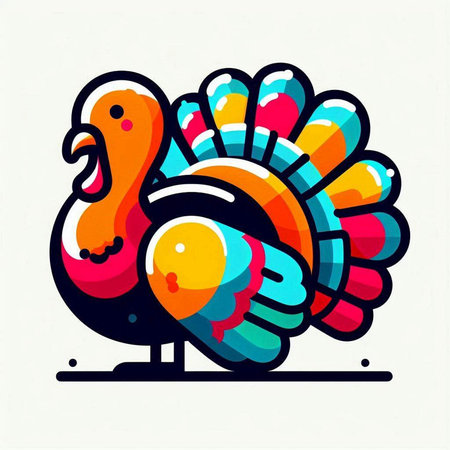 Colorful turkey isolated on white background. Hand drawn vector illustration.