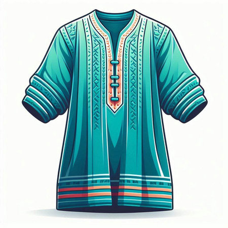 Vector illustration of a turquoise blouse with a pattern.