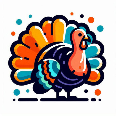 Colorful vector illustration of a turkey on a white background. Flat style.