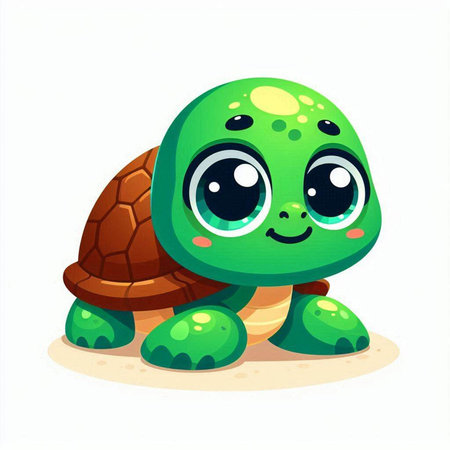 Cute cartoon baby turtle isolated on white background. Vector illustration.