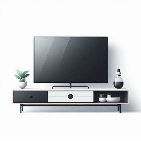 TV on the cabinet in the living room. Realistic vector illustration.