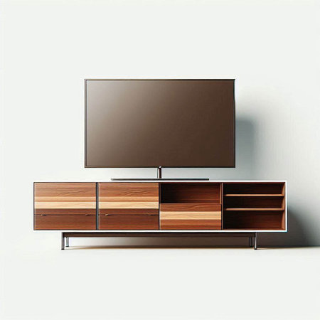 TV on a wooden cabinet in a room. 3d rendering.