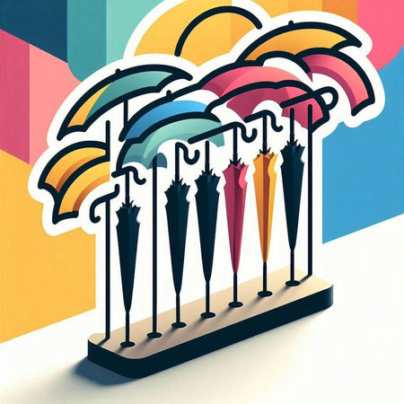 Umbrellas on a white background. 3D illustration.のイラスト素材