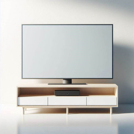 TV on a white wall. 3d rendering, 3d illustration