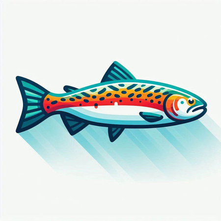 Colorful vector illustration of a rainbow trout on a white background.