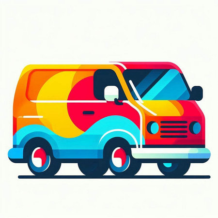 Colorful retro van isolated on a white background. Vector illustration.