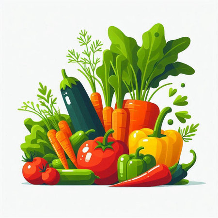 Vegetables vector illustration. Fresh organic vegetables on white background.