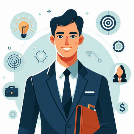 Businessman with a briefcase in his hands. Vector illustration.