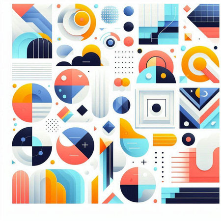 Abstract geometric composition with circles, lines and other elements. Vector illustration