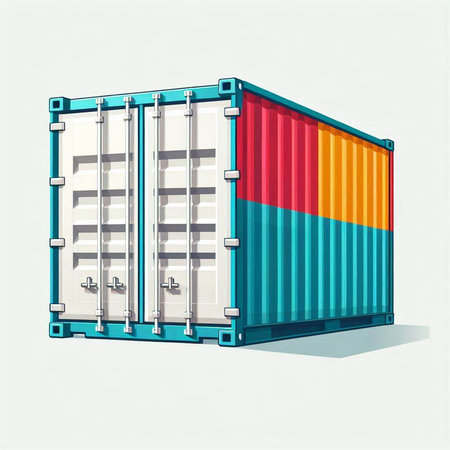 Illustration of a cargo container on a white background, with shadow