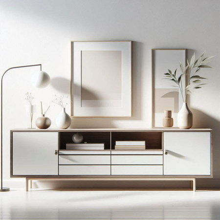 Mock up poster frame in Scandinavian style interior, 3d renderのイラスト素材